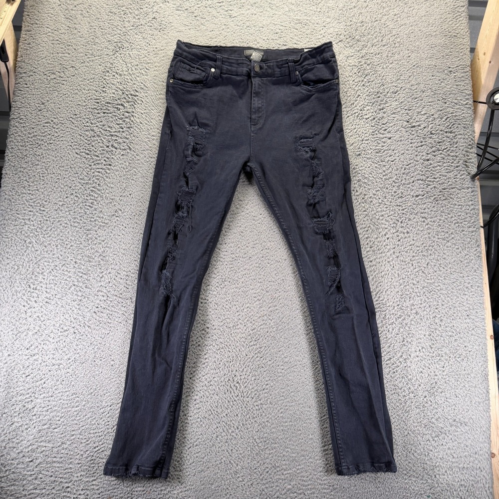 Bleecker &‎ Mercer Jeans Men's 34x32 Blue Cotton Denim Skinny Distressed Stretch